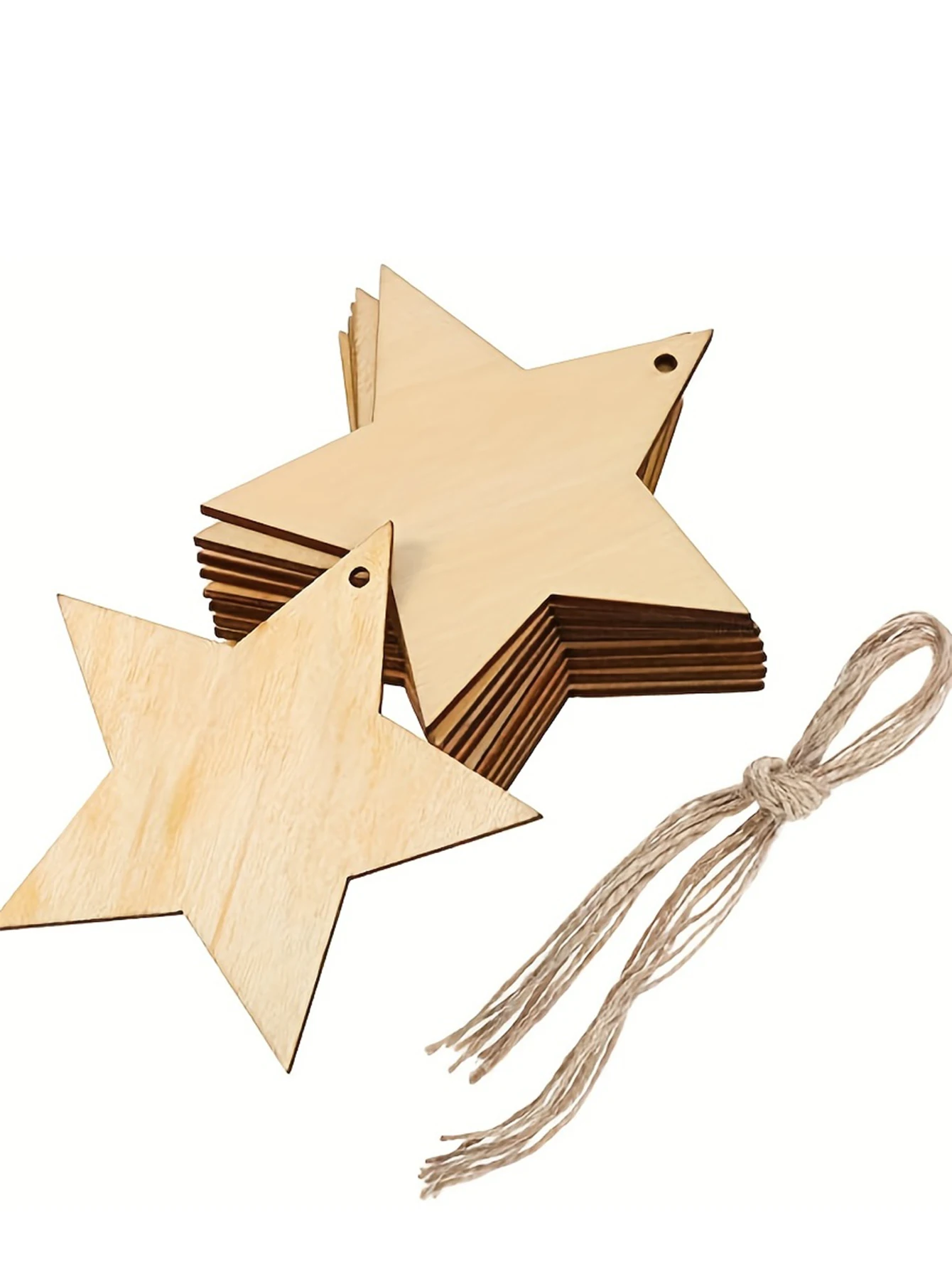 10Pcs Stars Wooden Crafts to Paint 3 inch Christmas Tree  Hanging Ornaments DIY Unfinished Wood Cutouts Christmas Decoration