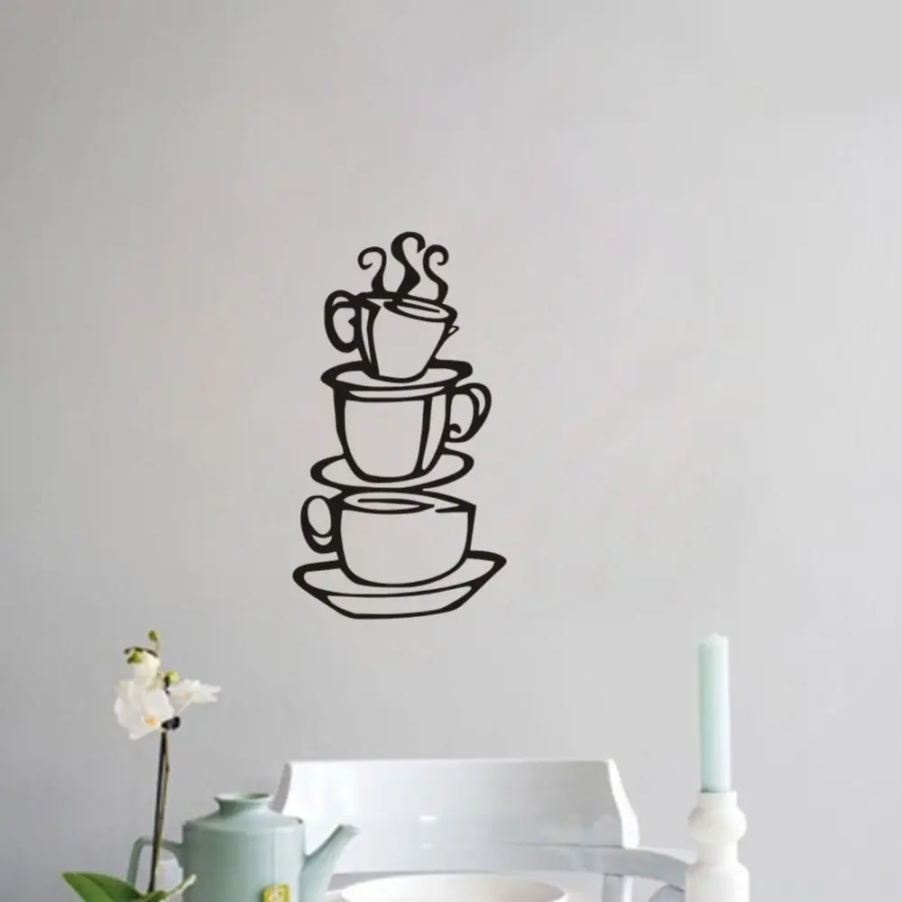 Self-adhesive Coffee Cup Wall Stickers Removable Waterproof Layered Mug Decal Layered Mug Carved Cup Stickers Cafe Decorative