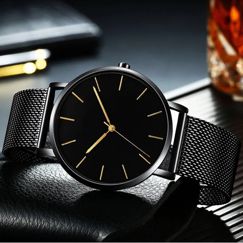 NEW Men Watch Magnetic Bracelet Ultra Thin Quartz Watch Men Slim Mesh Steel Waterproof Sport Watch Black Relogio Masculino