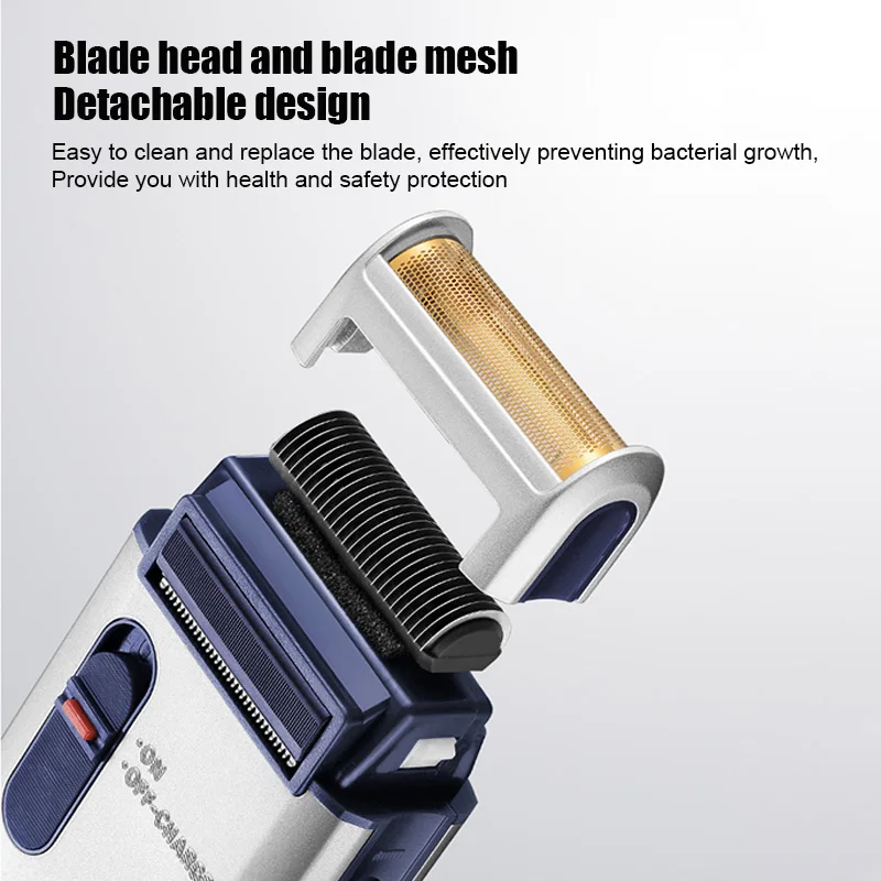 Portable Electric Reciprocating Shaver Detachable Floating Blade Head Travel Rechargeable Men’s Beard