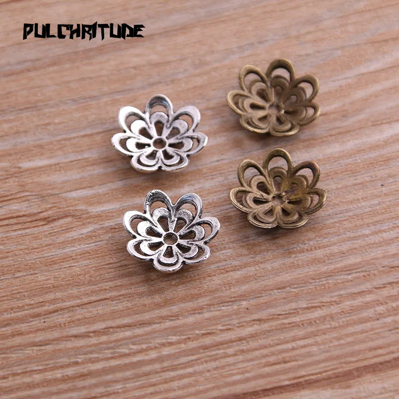 30pcs 15*15mm Two Color Receptacle Hollow Double Flower DIY Spaced Jewelry Accessories Charms For Jewelry Making