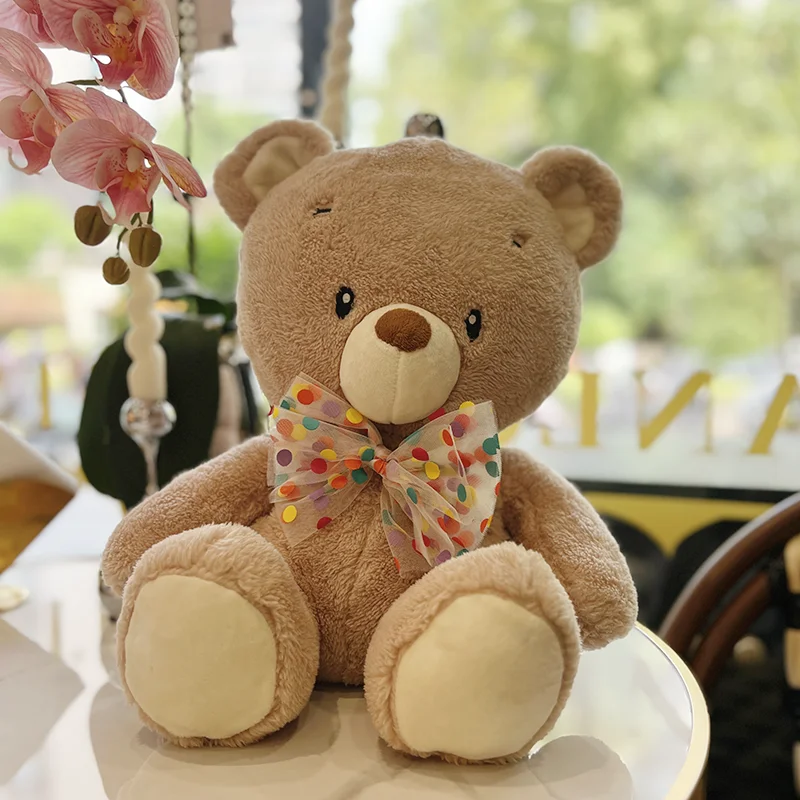 

Милый мультяшный красочный бант в горошек, плюшевый мишка, животное, плюшевые игрушки для девочек, куклы плюшевого мишки, украшение для комнаты, декорация для вечеринки