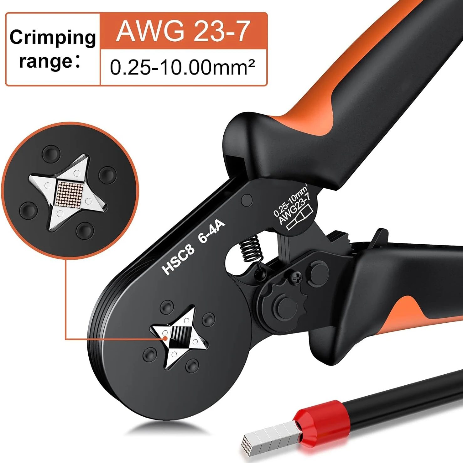 Ferrule Crimping Tool Kit with Tubular Wire Connectors Toolbox Hexagonal Sawtooth Self-Adjustable Ratchet Wire Terminals Crimper