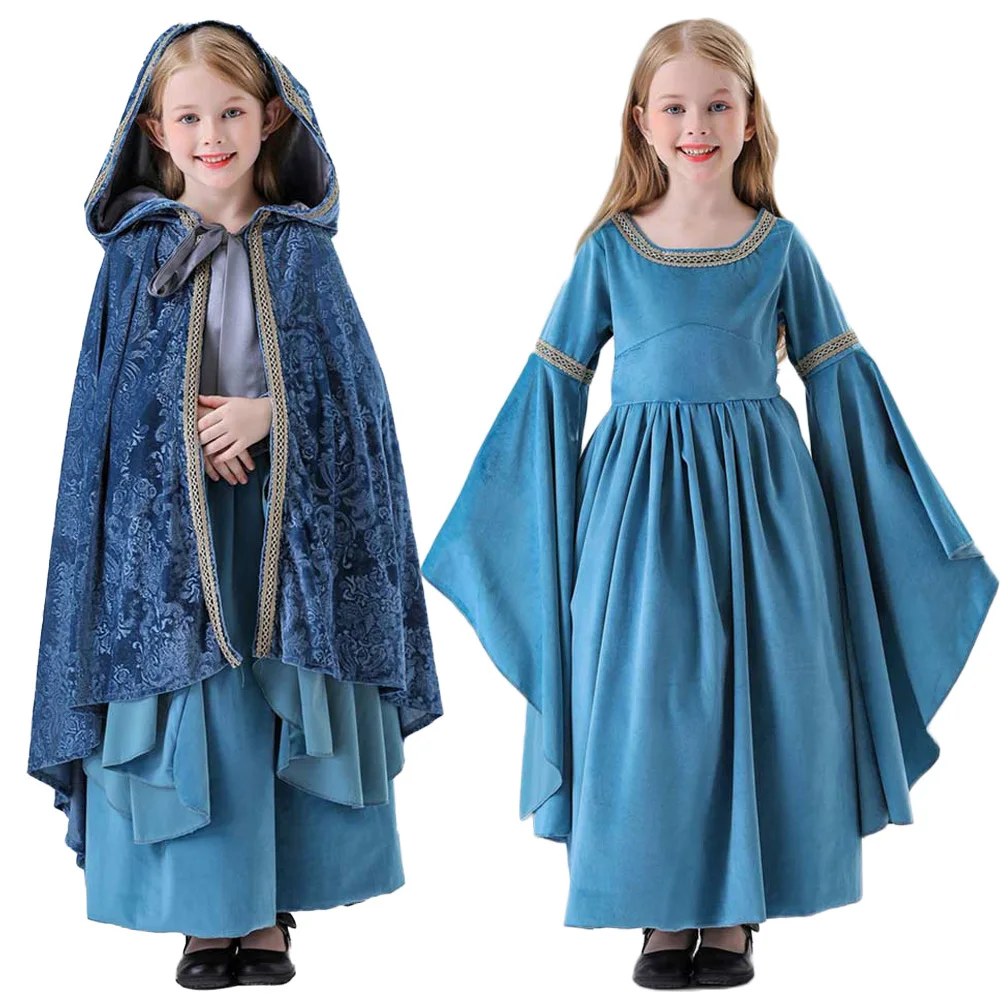 

Arwen Cosplay Kids Girl Dress Costume With Hat Movie Lorded Role Ring Disguise Roleplay Outfit Children Halloween Party Suits