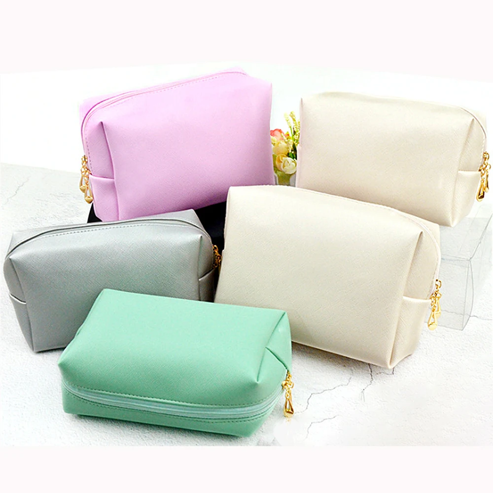 Solid Color Fashion Cute Travel Makeup Bag Cosmetic Pouch for Teens Girls Women Toiletry Storage Organizer