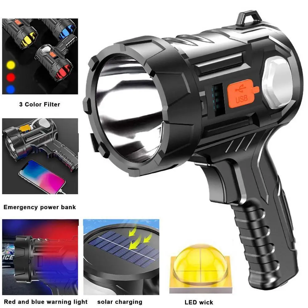 3000000LM Solar LED Spotlight Handheld Flashlight Super Bright Searchlight USA