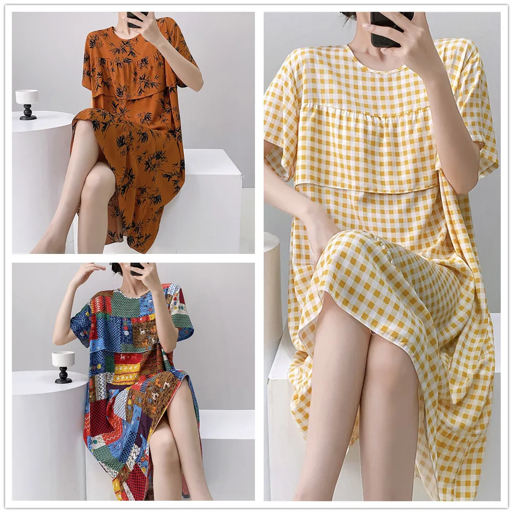 

Women's Nightgown Home Wear Summer Loose Sleeping Nightgown Woman Short Sleeve Sleepwear Pajamas Dress