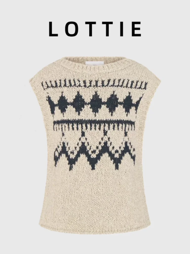 

Лотти, элитный зимний новый бежевый вязаный жилет Fair Isle, шерстяной круглый свитер Ne для поездок на работу, Thi Yarn