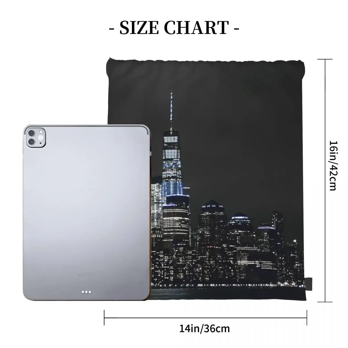 New York City Skyline Night Time Backpack Casual Portable Drawstring Bag Drawstring Bundle Pocket Sundries Bag For Travel School