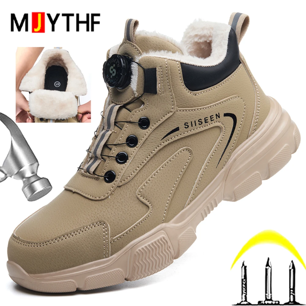 

Rotating button winter boots Men Safety Shoes Puncture-Proof Work Boots Steel toe shoes Protection Sneakers Security Boots Male