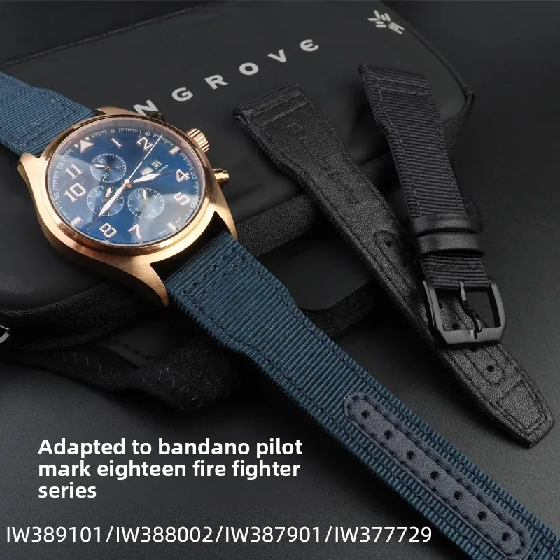 Высококачественный нейлоновый холщовый ремешок для часов IWC Pilot Mark 18 Spitfire Fighter Portugal, ремешок для часов, синий, зеленый браслет 20 21 22 мм