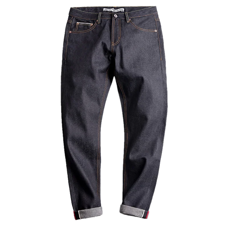 Maden Vintage 14,5 uncji Selvedge surowe dżinsy z zamkiem błyskawicznym YKK Fly haft proste dżinsy klasyczne męskie spodnie w jednolitym kolorze — zdjęcie 2