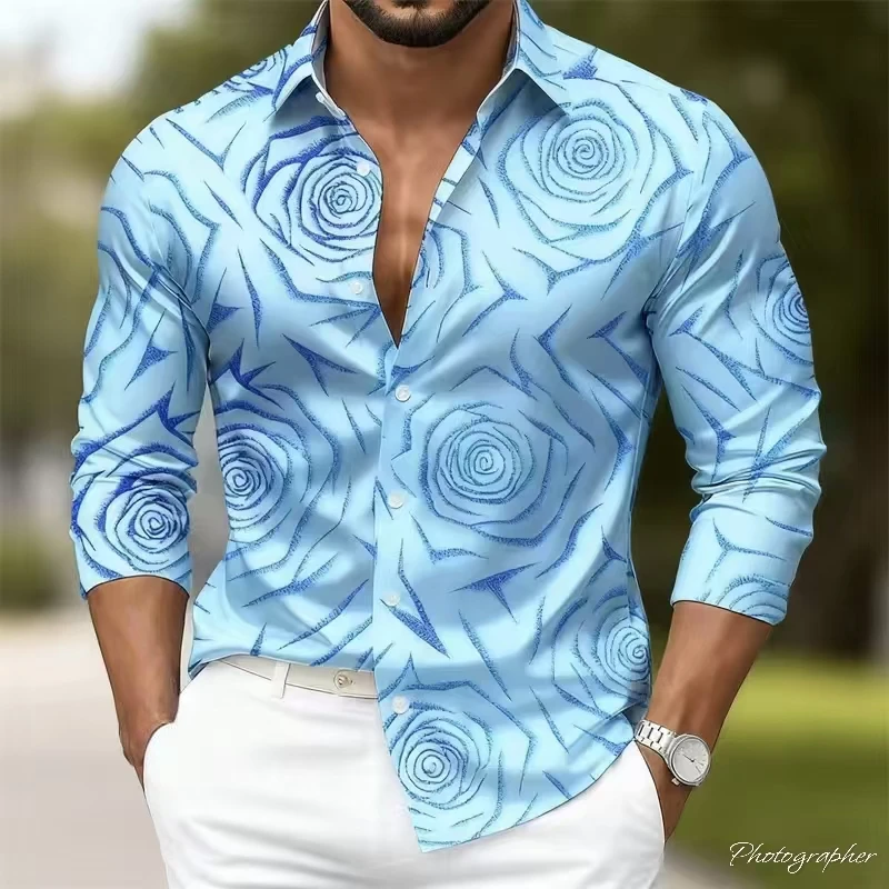 New men's shirt 3D high-definition printed long sleeved shirt, casual and fashionable, comfortable and breathable fabric, XS-6XL
