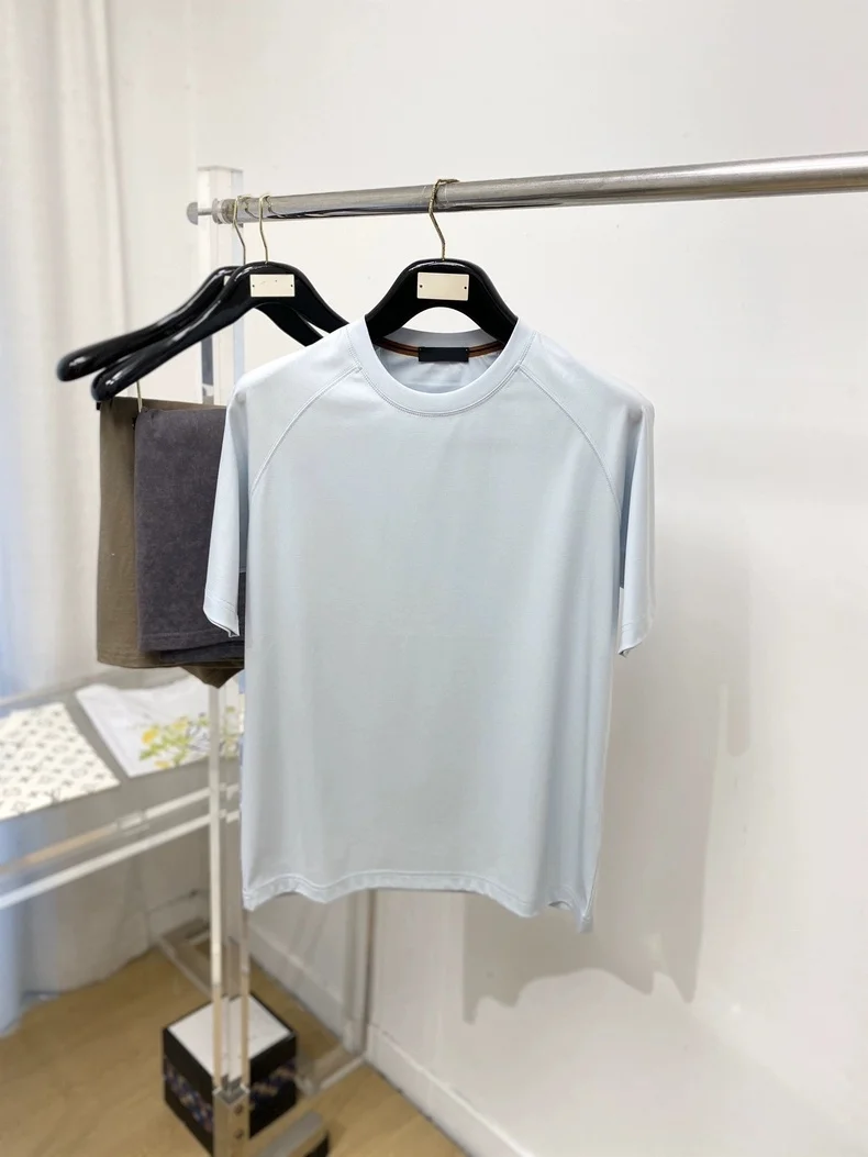 

Мужская футболка с коротким рукавом в итальянском стиле, из сатинового хлопка, с круглым вырезом, повседневная, простая, деловая, универсальная, летняя модная одежда