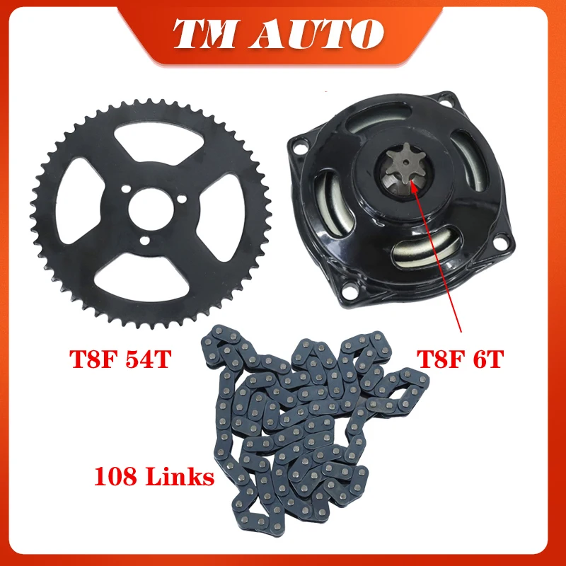 Mini Moto 47cc 49cc T8F Chain 108 Link Drive System Chain w/ 54T Gearbox & Rear Sprocket Fits Mini Moto Pocket Bike