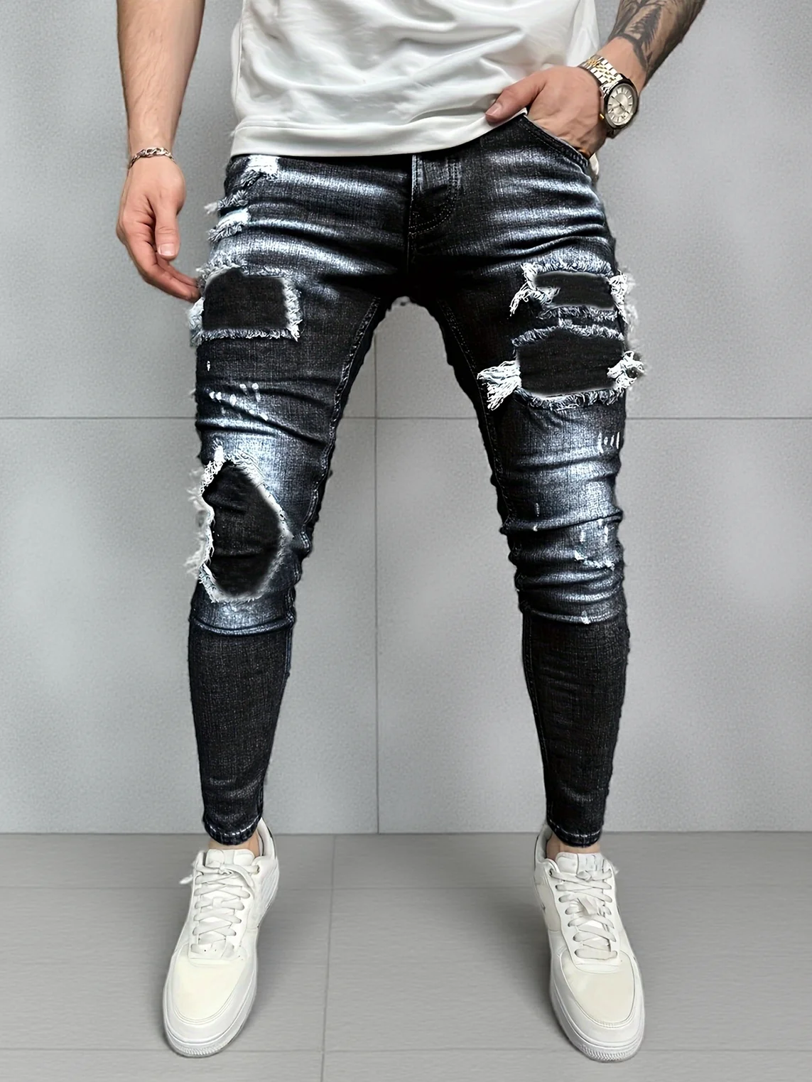 

Men's Distressed Grey Jeans | Street Style Slim - Fit Ripped Denim Pants | Trendy Casual Trousers for Daily & Hip - Hop Looks