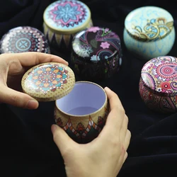 1PC Luxury Candle Jars DIY Candle Making Empty Candy Box Empty Candle Tin Jar Ethnic Floral Printed Candle Jar Storage Case