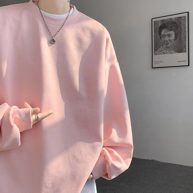 Men\'s Hoodies Korean Fashion Harajuku Oversized Pullover Hip Hop Long Sleeve Hooded Sweatshirts Streetwear Woman Pink Black Top
