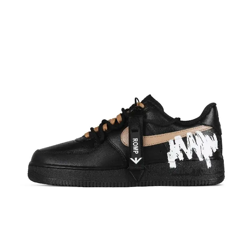 

[Индивидуальный MAX для мужчин и женщин] Обувь для скейтборда Nike Air Force 1, унисекс с низким берцем, черный/коричневый, белый