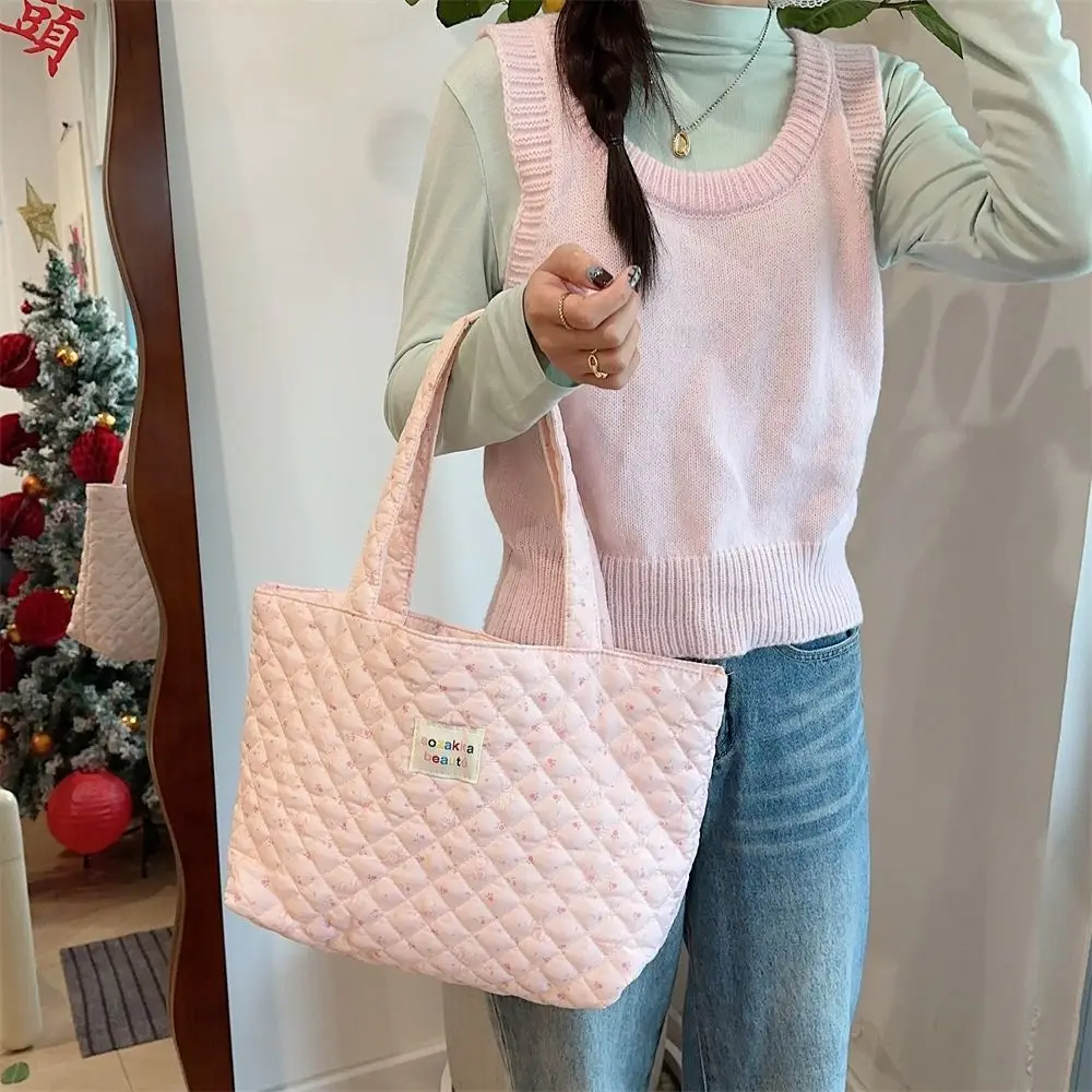 

Cream Color Cartoon Pattern Handbag Rabbit Bear Space Cotton Underarm Bag Large Capacity Solid Color Shoulder Bag Tote Bag