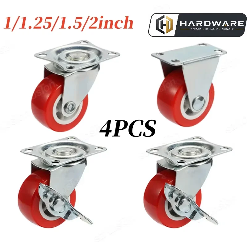 4pcs/lot 1-2inch Furniture Caster Pvc Red Universal Wheel Swivel Caster Roller Wheel For Platform Trolley Accessory