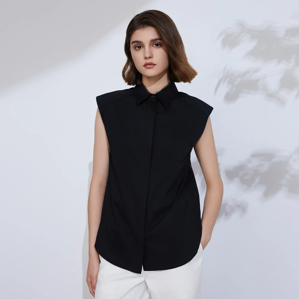 K2237L Ladies Clothes Luxury Women's Clothing Shirts high Quality Cotton Summer Sleeveless Blouse