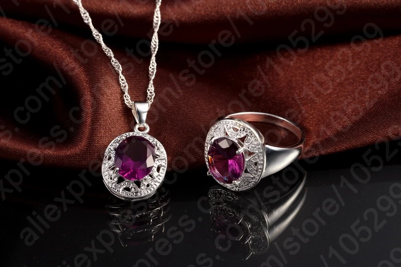 Crystal Pendant Necklace Earrings Ring Cubic Zircon Trendy Party 925 Sterling Silver Jewelry Sets Women New Design