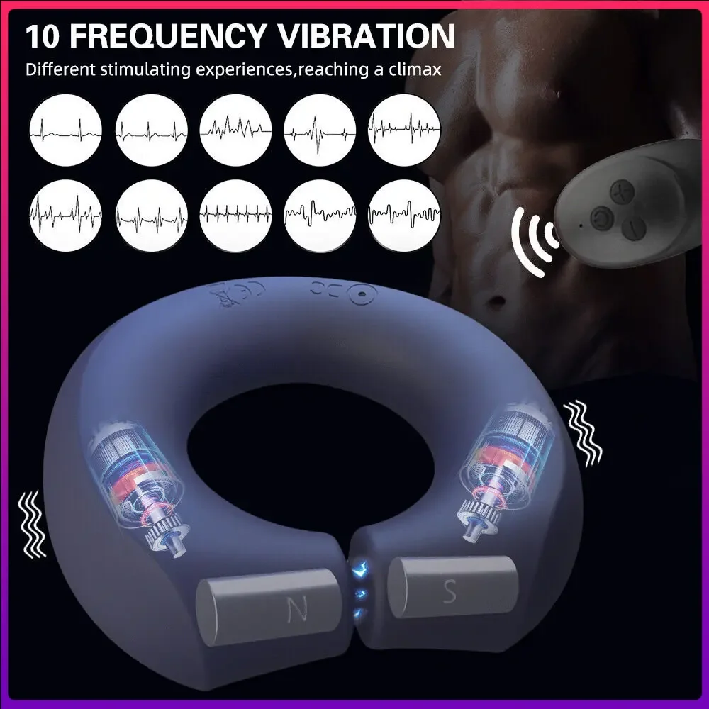 Strong Magnet Vibrating Penis Ring Locked Prostate Cockring Remote Control Vibrator Delayed Ejaculation Silicone Sex Toy For Men