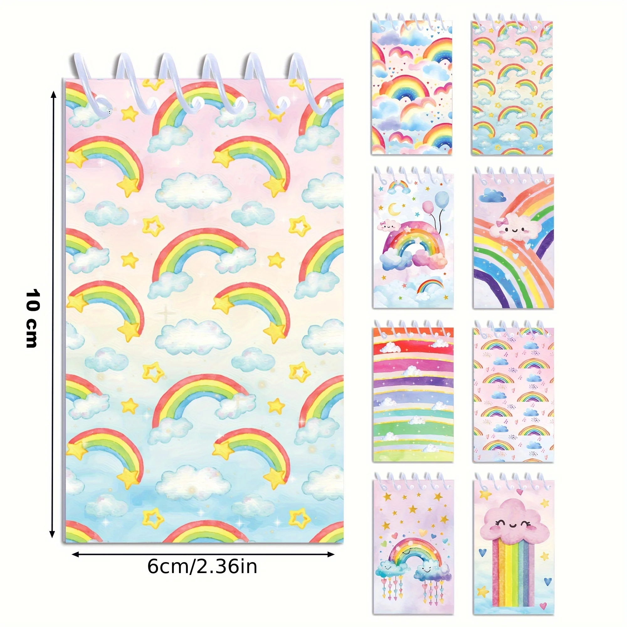8/16 Pcs Cartoon Colorful Rainbow Cloud Design Mini Notebook Spiral Note Clip Pocket Notebook Birthday Gift For Party School