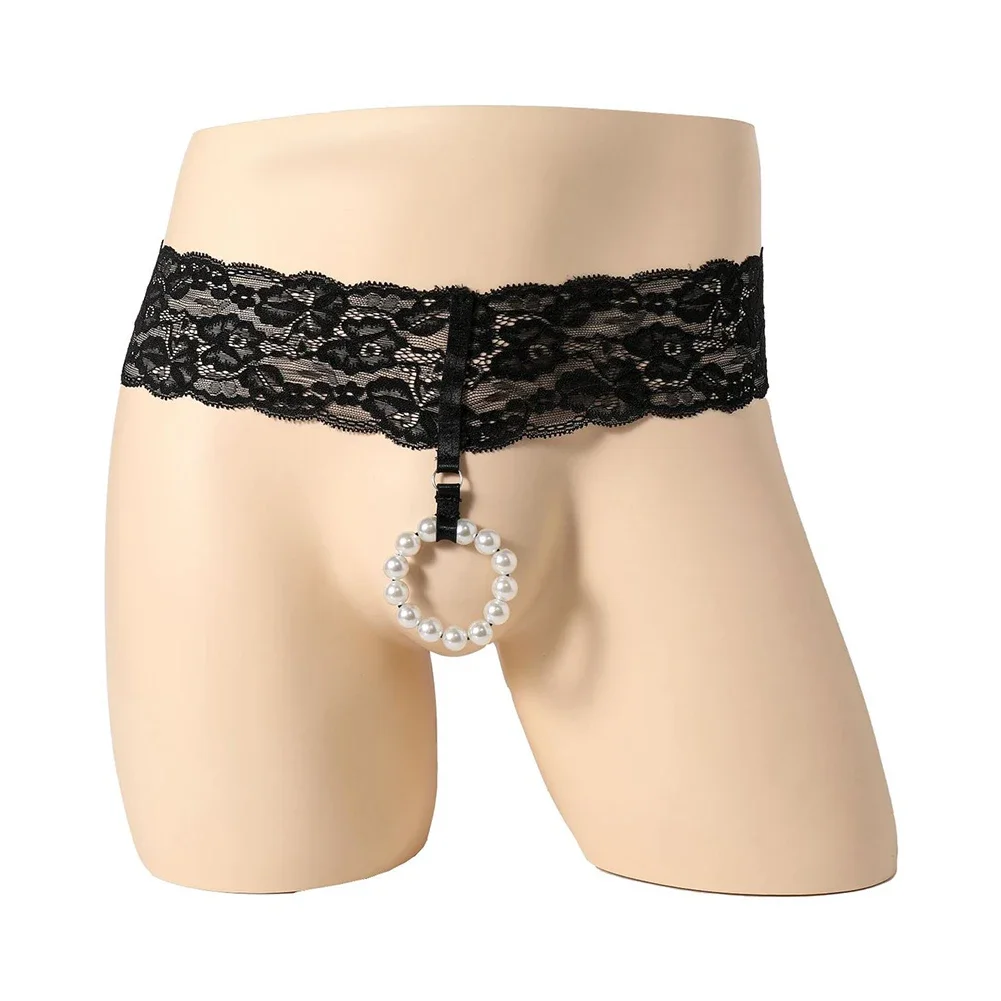 

Men's Lace Sissy Open Butt Crotchless Thong Pouch Hole Ring G-String Panties Bikini Erotic Hombre Male Lingerie Tanga Briefs