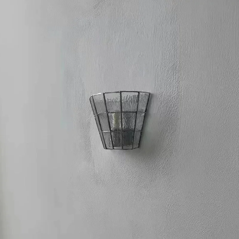 Vintage Stained Glass Wall Sconce Grid Handmade Wall Lamp Retro Bathroom Corridor Bedroom Decor Lighting Fixture view 6