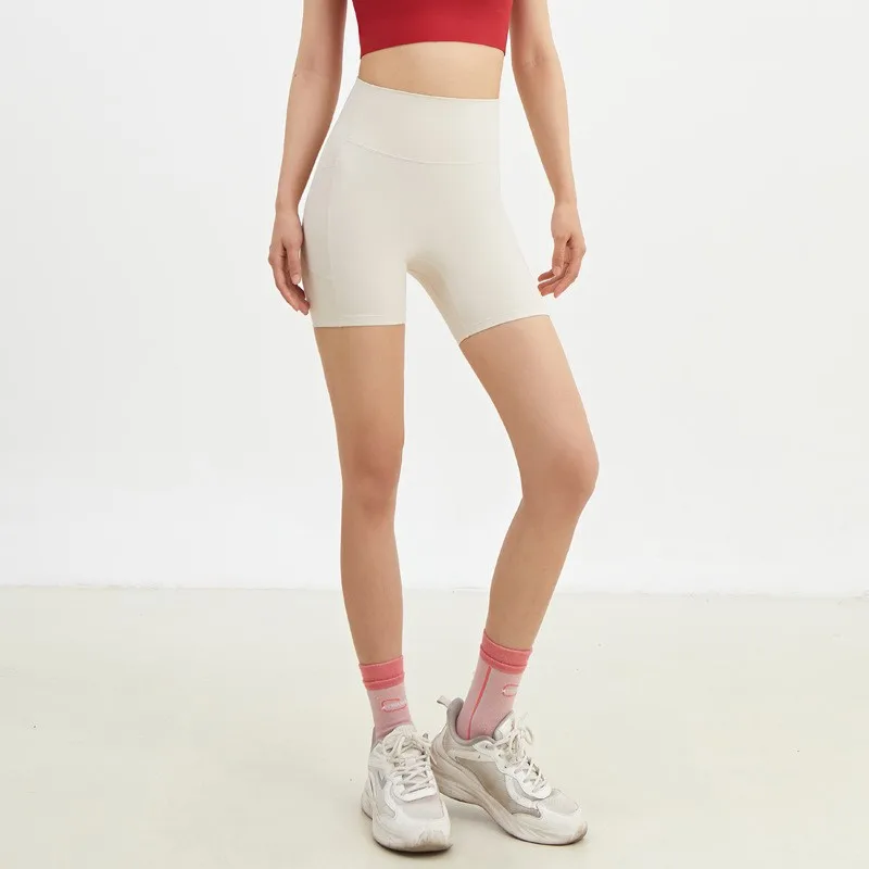 Hochgeschnittene Damen-Sport-Yoga-Shorts Schnelltrocknend Hüftliftend Fitness Laufen Radfahren 3-Punkt Schnelltrocknende Yoga-Shorts Gym-Shorts – Detail 17