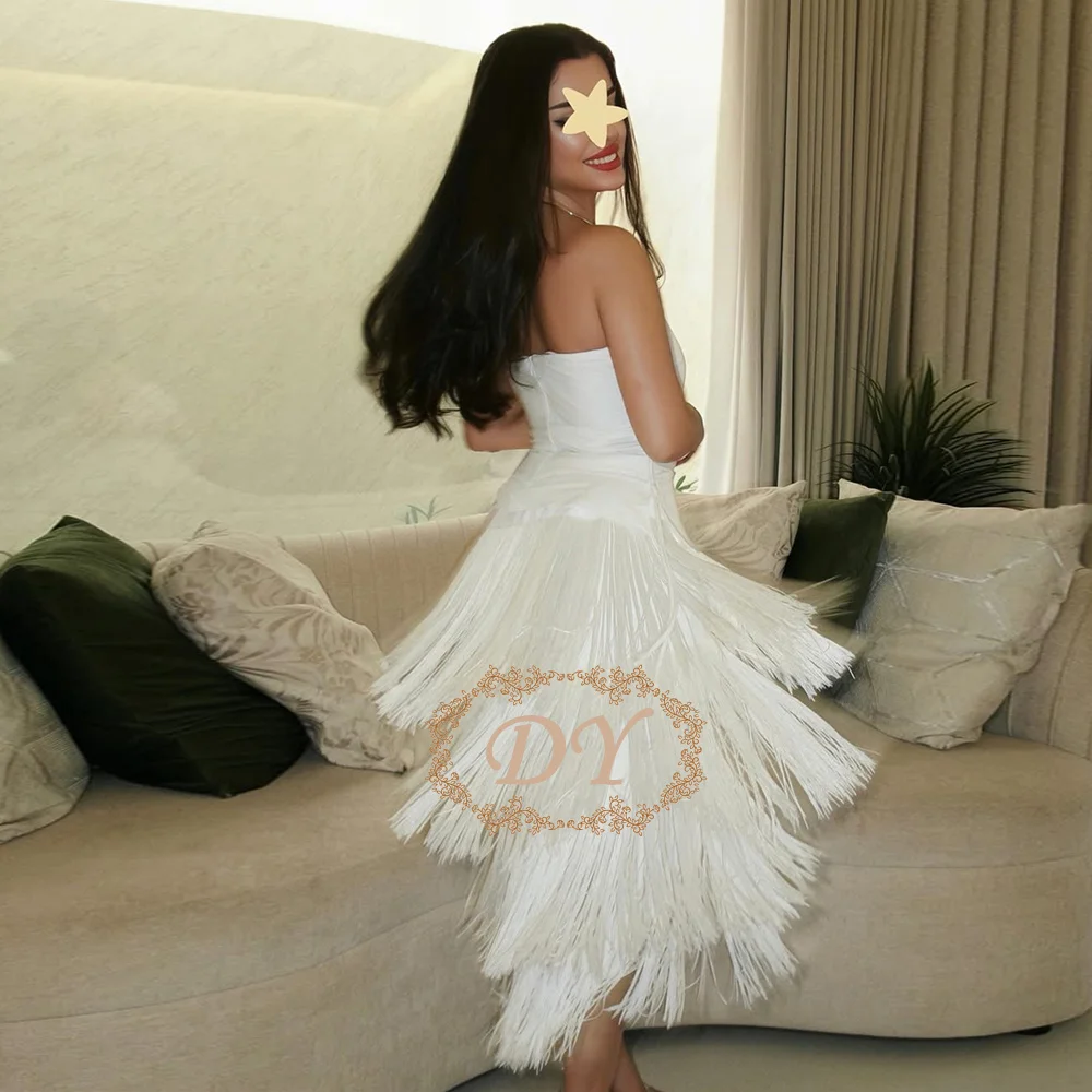 

DY Elegant Stretchy Mermaid Wedding Party Dress Mid-Calf Length Muti-Layer Tassels Formal Evening Occation Gown Customized