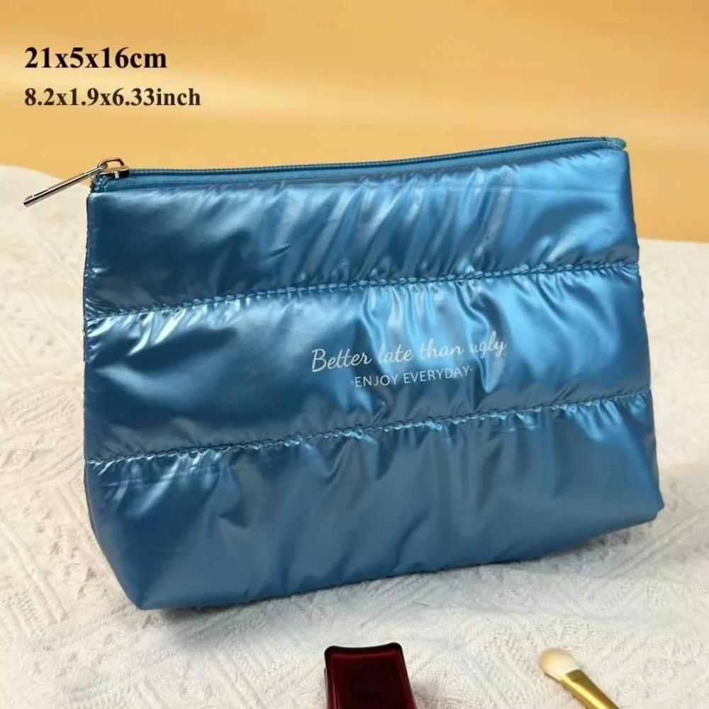 New Shiny Fluffy Makeup Bag Zipper Pouch Quilted Puffer Toiletries Skincare Storage Bag Large Capacity Cosmetic Bag Travel