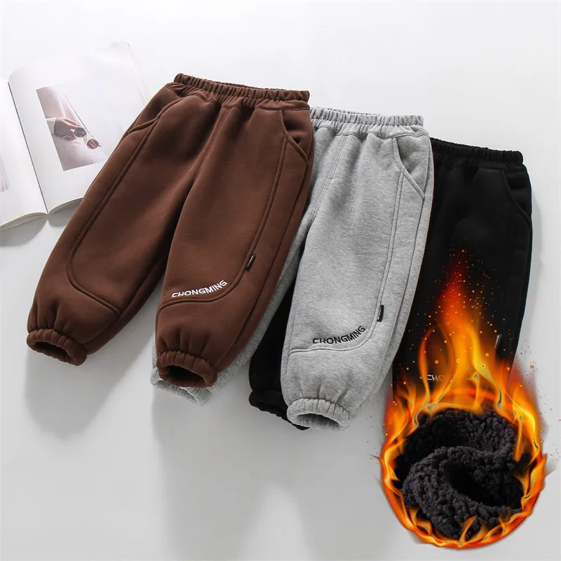 Autumn Winter Children Boys Sports Pants Fleece-lined Thickened Casual Woolen Trousers Warm Sweatpants For Boys Baby Boys Pants