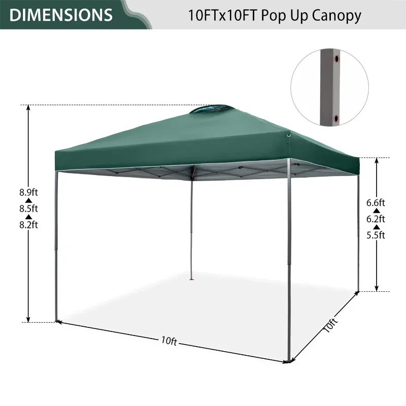 10x10ft Pop-up Canopy Tent Straight Legs Instant Canopy for Outside with Wheeled Bag