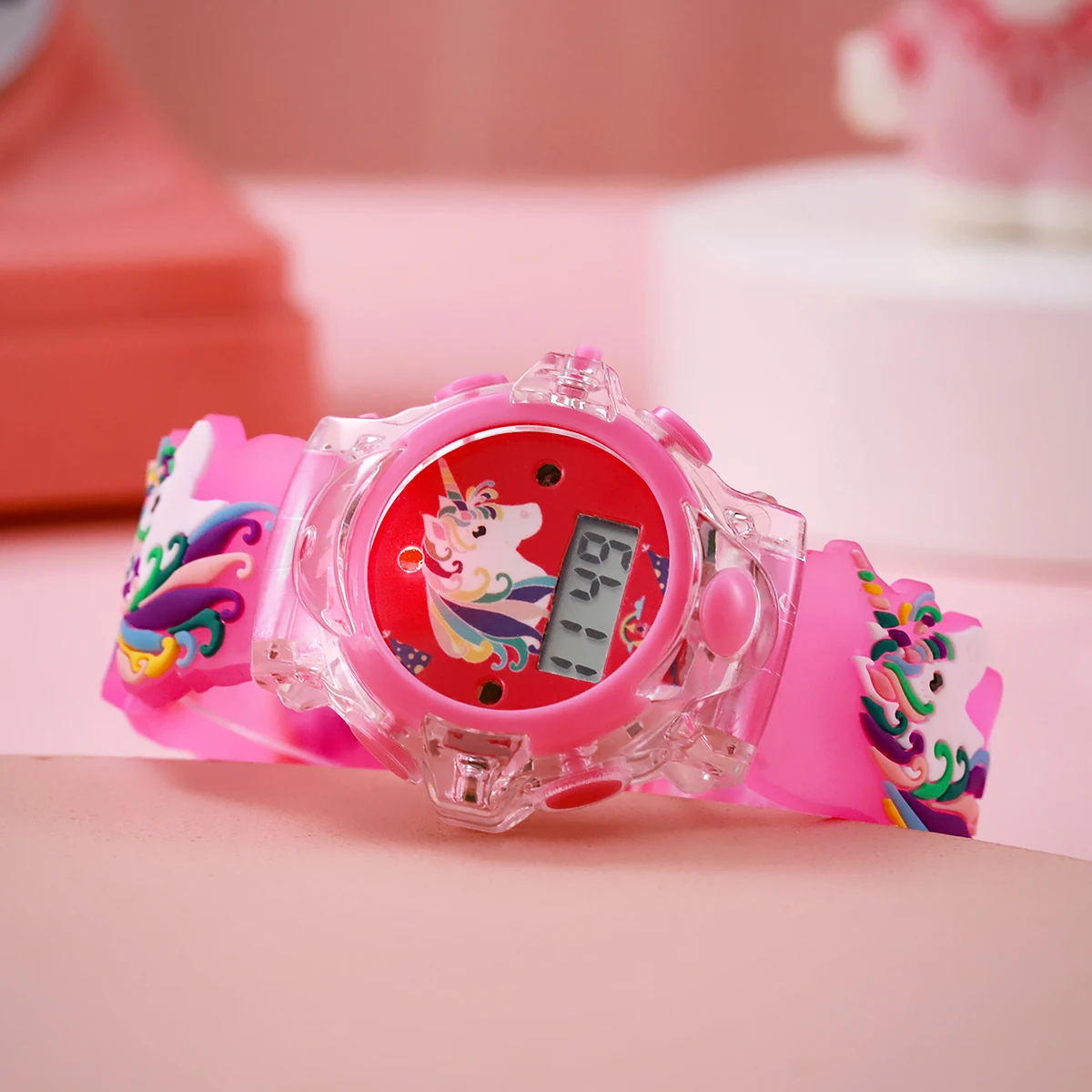 Fashion Trend Party Sparkling Unicorn Silicone Glowing Electronic Watch, Suitable for Christmas and Halloween Gift Giving