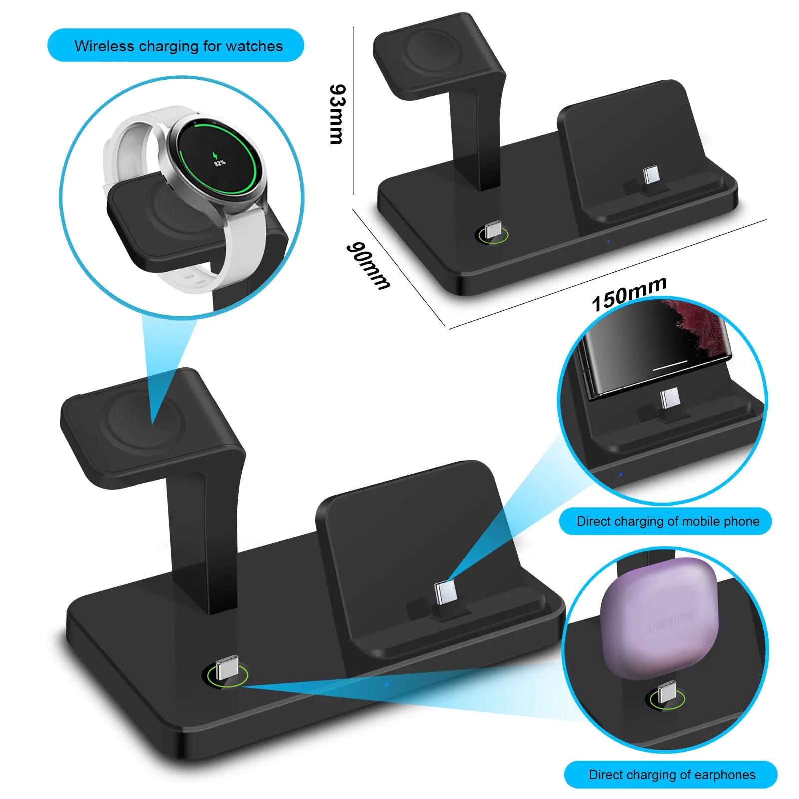 Charging Station for Samsung S23 Ultra S22 S21 Note20 10 Z Flip Fold 3 in 1 Fast Wireless Charger For Galaxy Watch 5 Pro 4 Buds image 4
