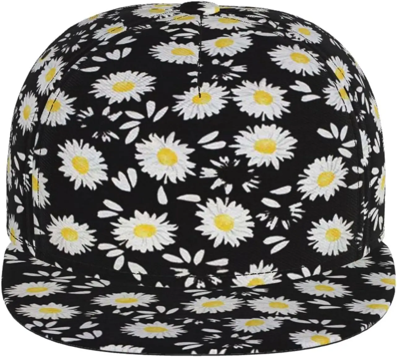 White Daisy Print Soft Comfort Fit Hat Summer Travel Stylish Baseball Cap Outdoor Sports Casual Wear