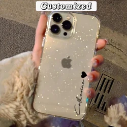 Personal isierter Name Luxus Bling Glitter Fall für iPhone 15 14 13 12 11 Pro Max maßge schneiderte transparente klare weiche Silikon hülle