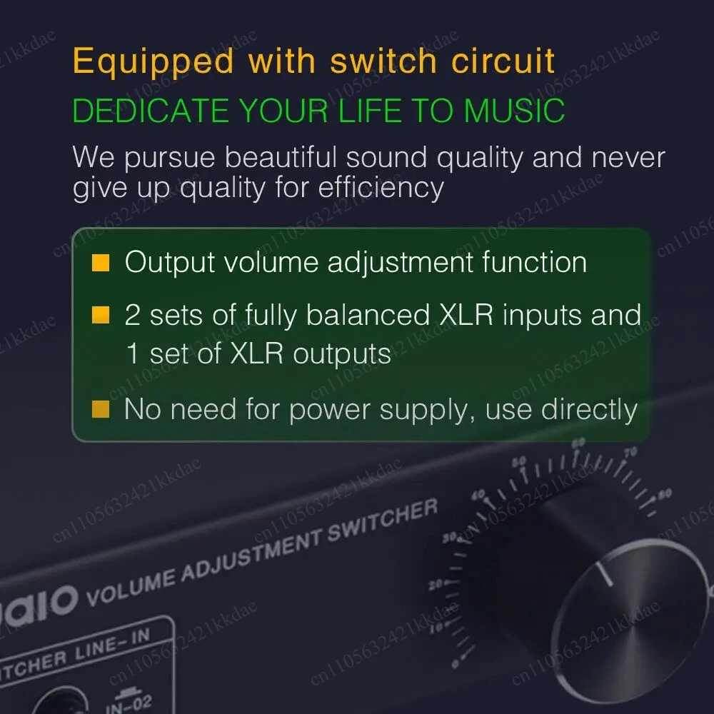 2-IN-1-OUT Analog Audio Switcher Box XLR /RCA with Volume Control Passive Preamp