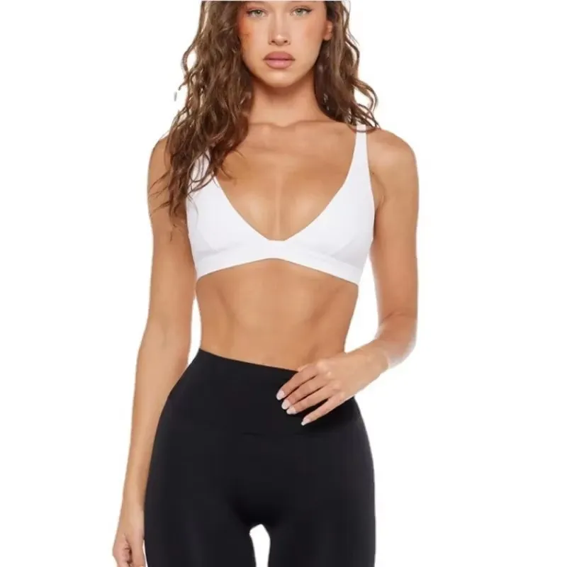 

Deep V-Shaped Triangular Cup Sports Vest with Chest Cushion, Outdoor Fitness Training Set, Shock-absorbing Gathering Bra