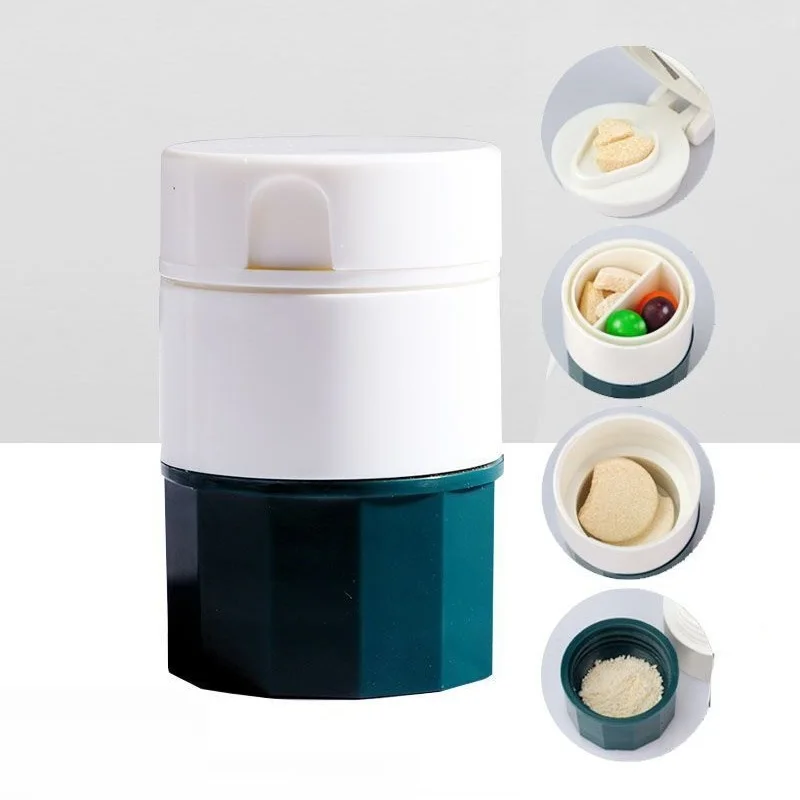 4 In 1 Portable Pill Case Medicine Splitter Powder Pastillero Grinder Pill Cutter Medicine Box Storage Drug Container Pillbox