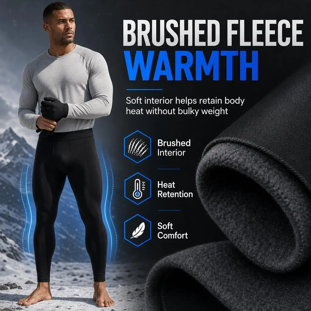 1/2/5 Pack Men's Thermal Compression Pants Fleece Lined Athletic Leggings Stretch Base Layer Fit Winter Running Gym Training