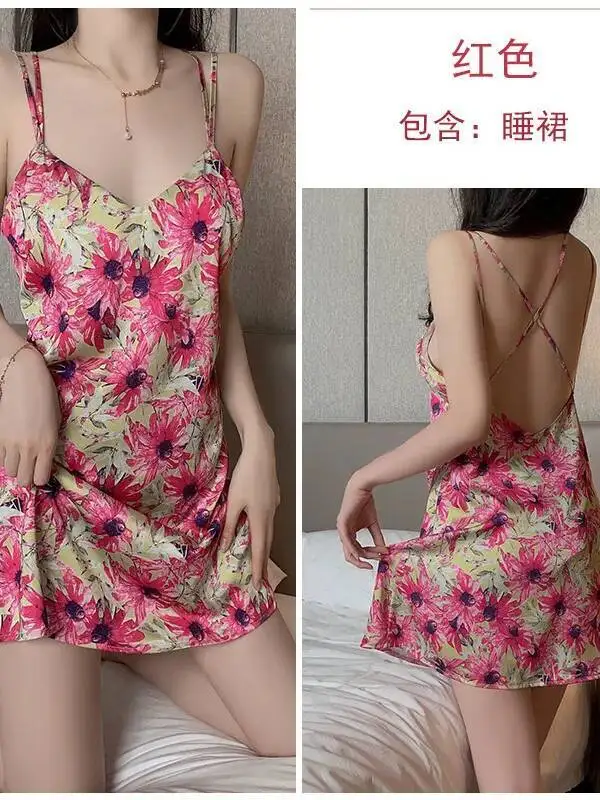 Cetim doce floral impressão volta cruz com decote em v vestido fino nu volta baixo corte reunido almofada no peito vestido homewear feminino encantador fa8x