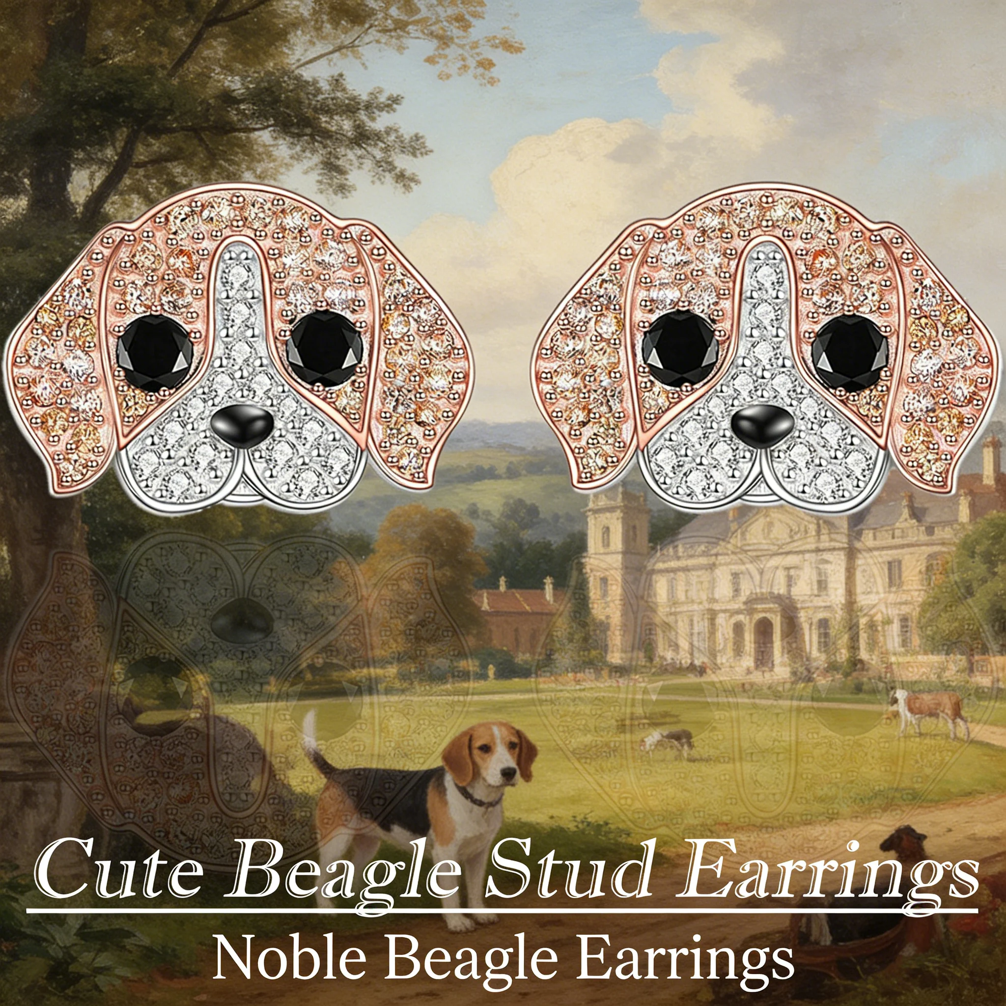 Cute Beagle Stud Earrings Two Tone Rose Gold Silver Zinc Alloy Pet Jewelry for Women Dog Lovers Birthday Gift
