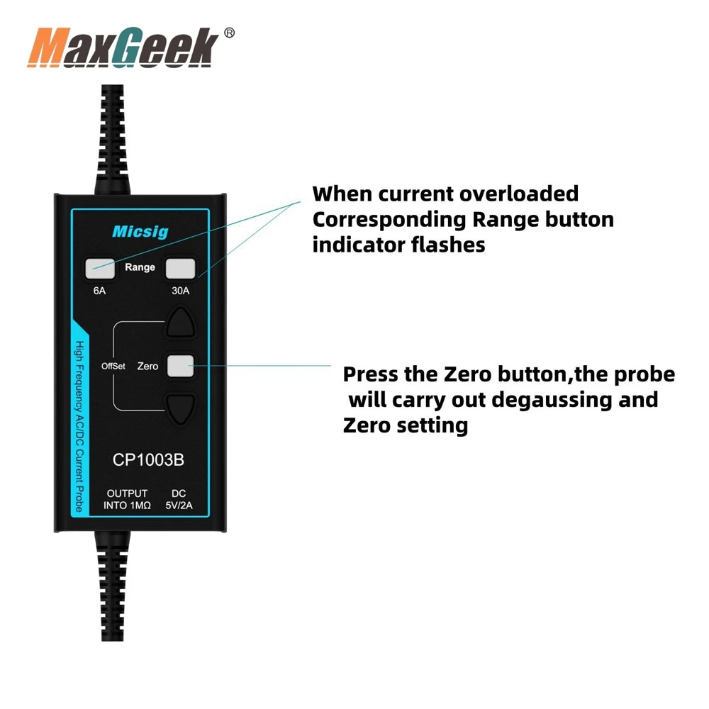 Maxgeek Micsig CP503B 50MHz 6A/30A High Frequency AC DC Current Probe with BNC Interface for Oscilloscopes