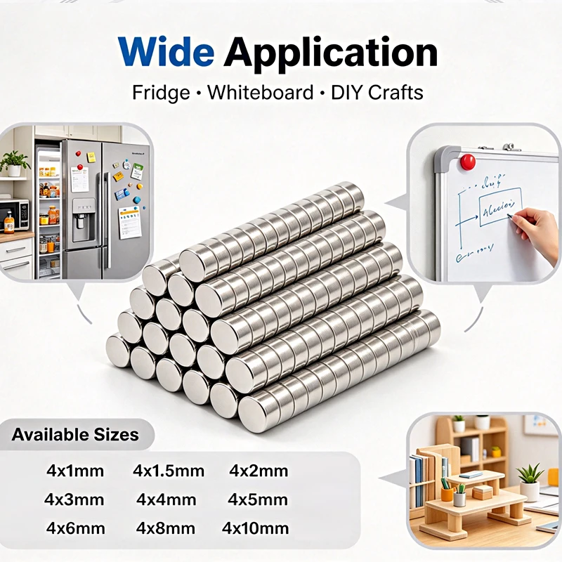 20-500Pcs Multiple Sizes 4mm Disc Magnets, Round N35 Neodymium NdFeB Permanent Magnets, 4x1,4x1.5,4x2,4x3,4x4,4x5,4x6,4x8,4x10mm