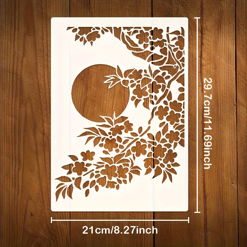 Cherry Blossom And Sun Template Large Wall Template, Suitable for Painting, Scrapbooking, Collage, Home Decor, Furniture, Crafts