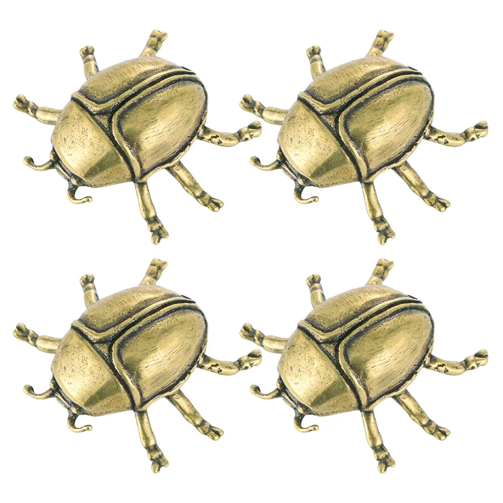 4Pcs Vintage Brass Beetle Statue Retro Mini Ladybug Ornament Insect Table Brass Decor Home Office Desktop Paperweight